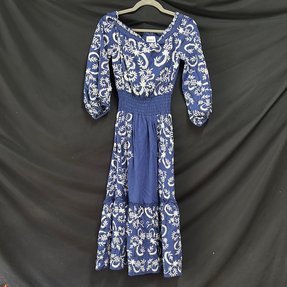 Misa Los Angeles Blue and White Bishop Sleeve Sundress